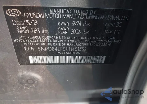 2019 Hyundai Elantra Value Edition из США, поврежденный, VIN 5NPD84LF5KH451352